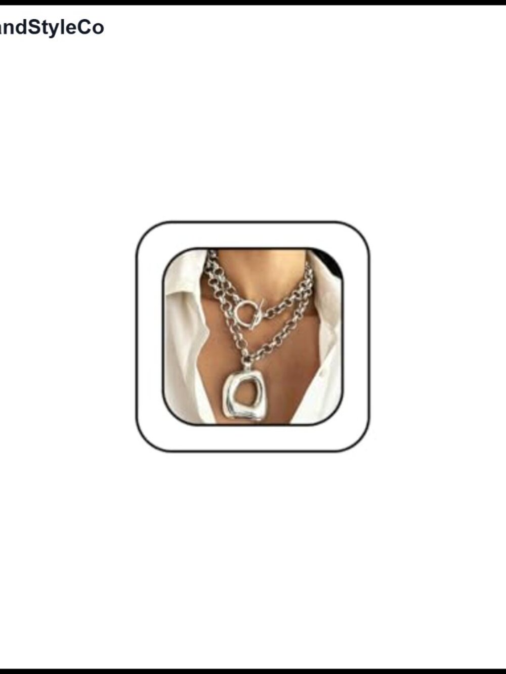 Chunky Silver Statement Necklace Rolo Chain Toggle Clasp Pendant